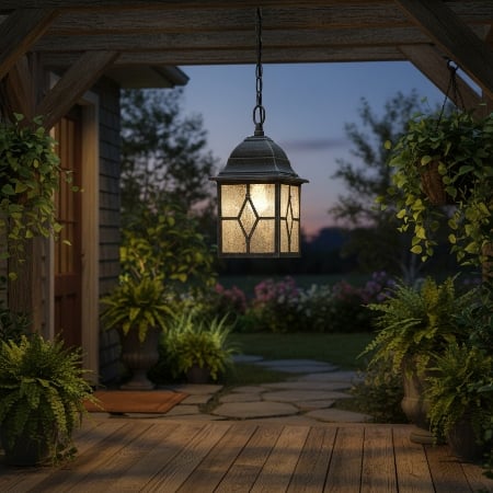 Frostine Outdoor Hanging Lantern - Geometric Leaded Glass for Garden Entryway
