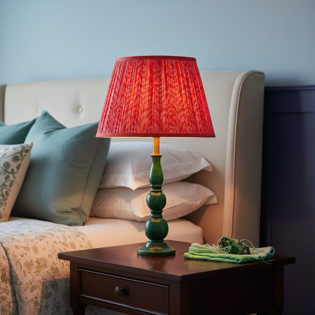 Grainora Table Lamp with Wooden Grain Base – Fabric Lampshade for Living Rooms