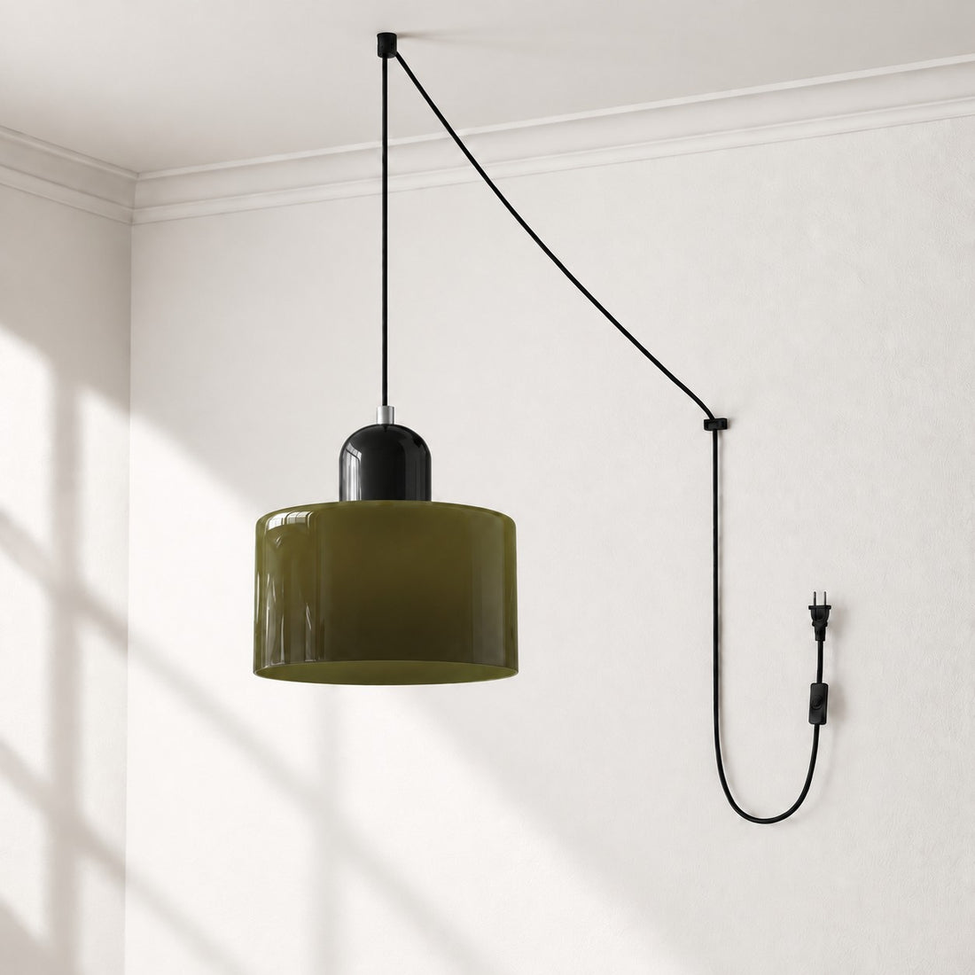 Mid-Century-Makronen-Pendelleuchte mit Stecker und Zugkabel - Bunter Lampenschirm als Hängelampe für die Wohnraumdekoration