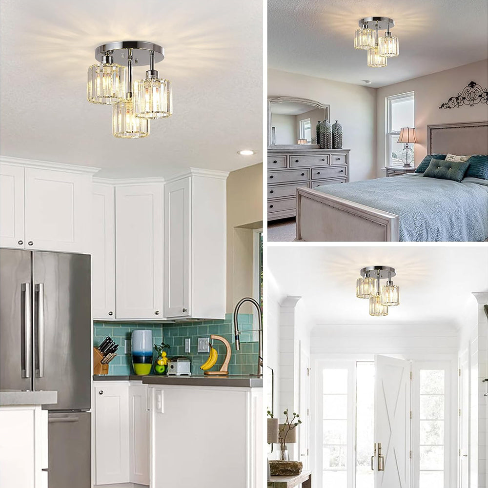 Modern Crystal Ceiling Light - Multi-head Semi Flush Mount for Bedroom