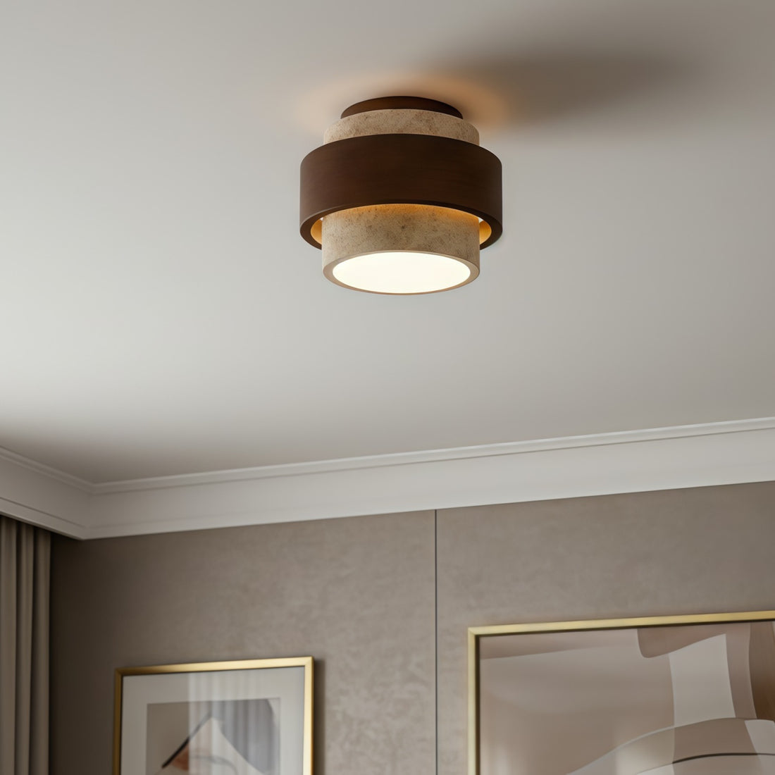 MokuStone Wabi Sabi Travertine Ceiling Lamp - Textured Stone Flush Mount Lighting for Home