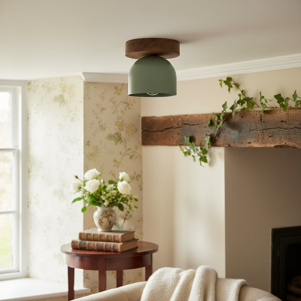 Metio Dome Moderne rustikale Deckenleuchte – Holz- und Metallfusion