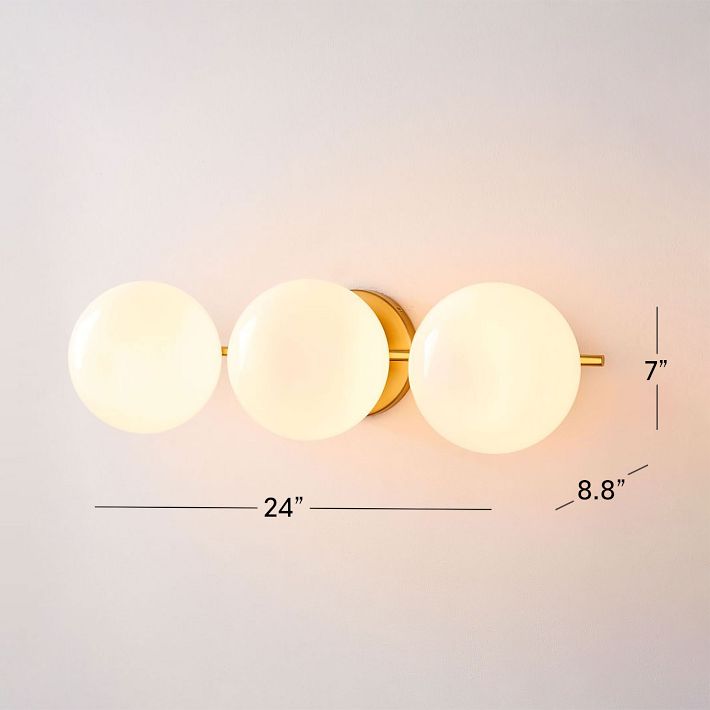 Alessora Mid-Century Modern 3-Light Wall Sconce - Metal Frame White Glass Globes