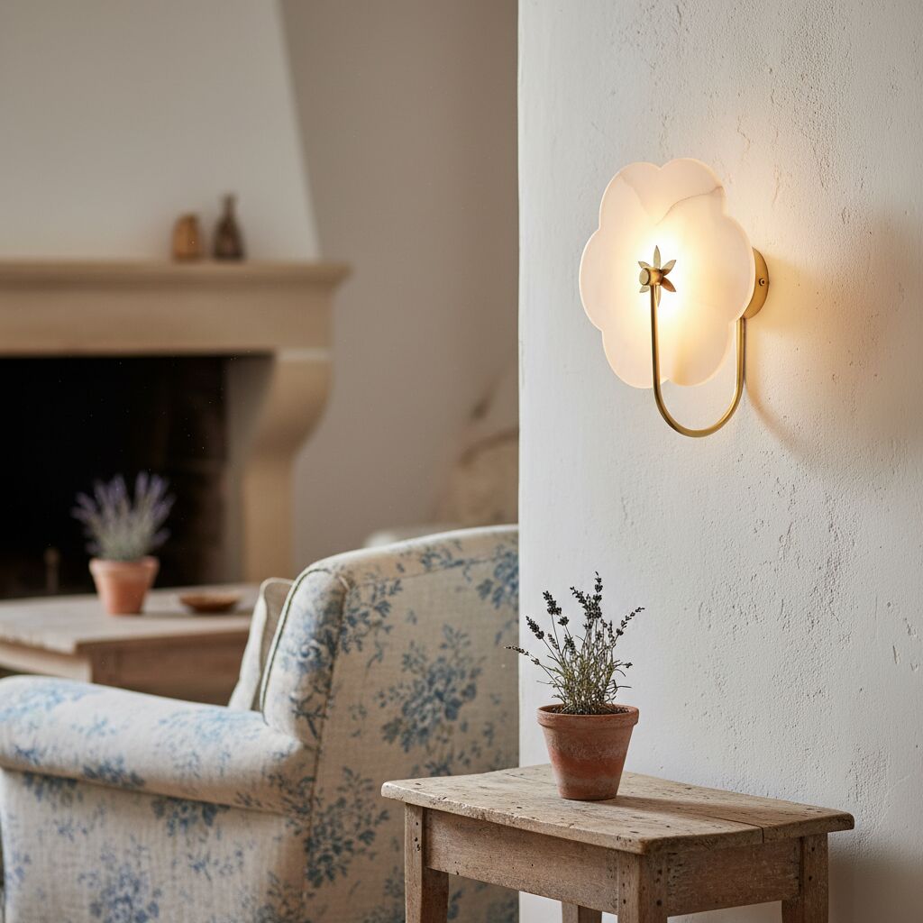 Albi Alabaster Wall Lamp - Carved floral Outlines are Suitable for Living Rooms or Bedrooms