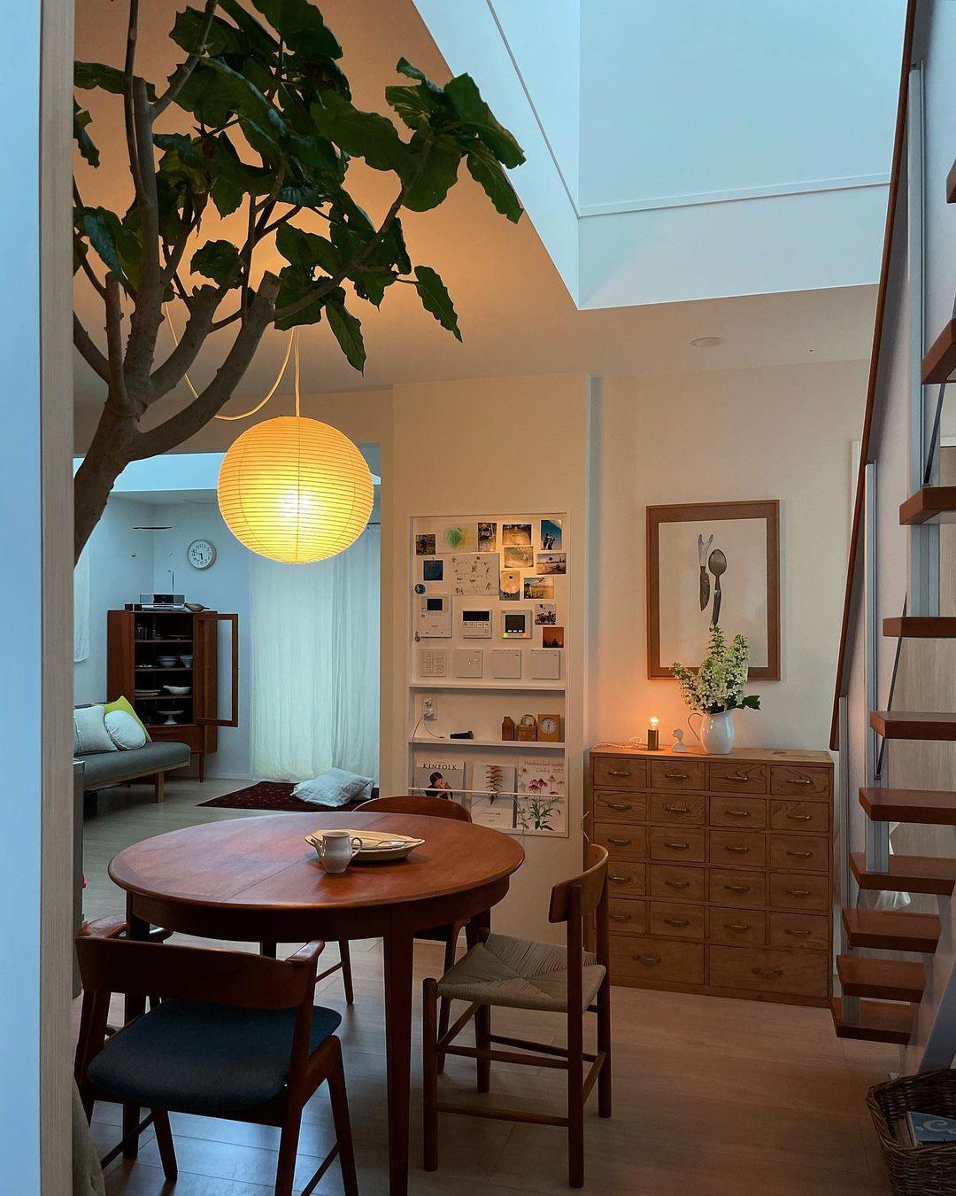 Mid-Century Round Swag Light - Handcraft Paper Lamp for Bedroom