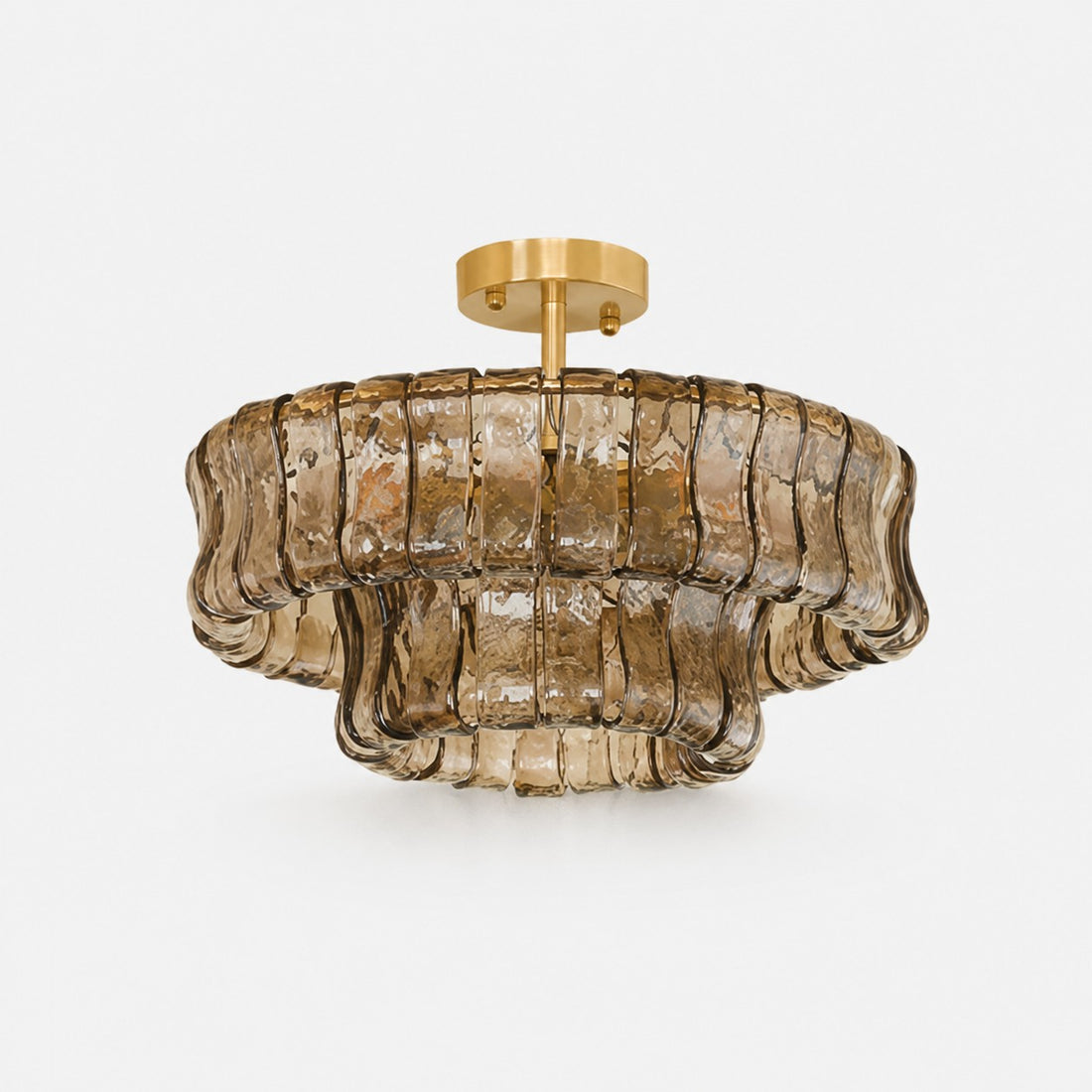 French vintage ripple glass chandelier with smoked glass