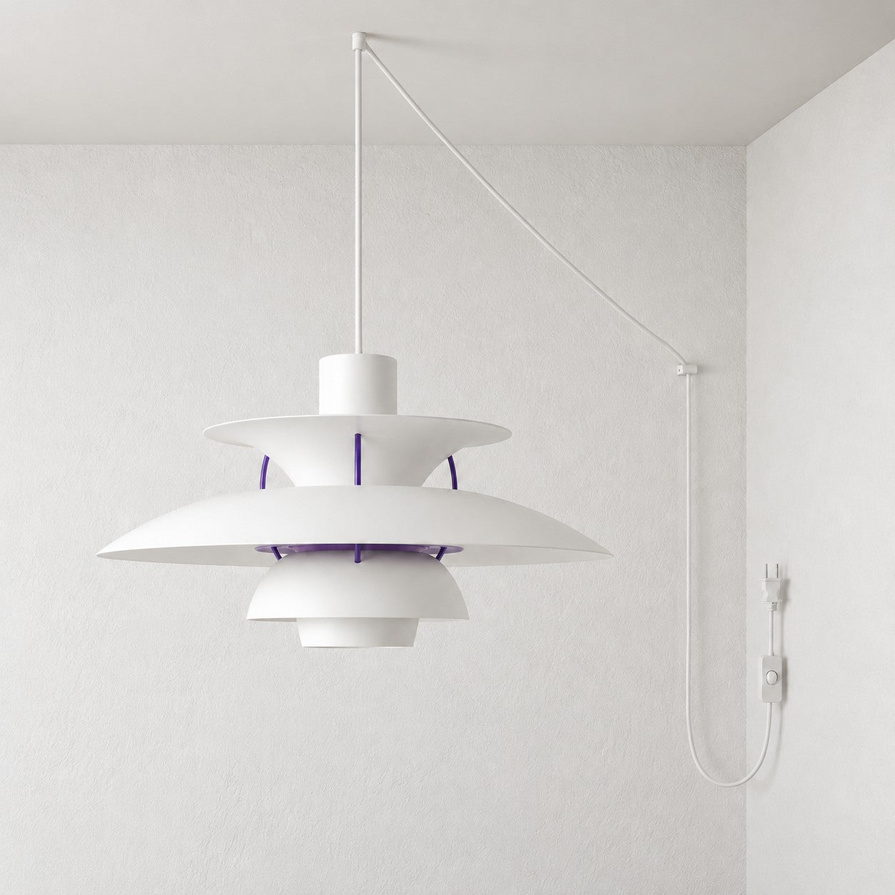Moderne mehrlagige bunte Pendelleuchte mit Stecker und Zugkabel - Hängelampe aus Metall