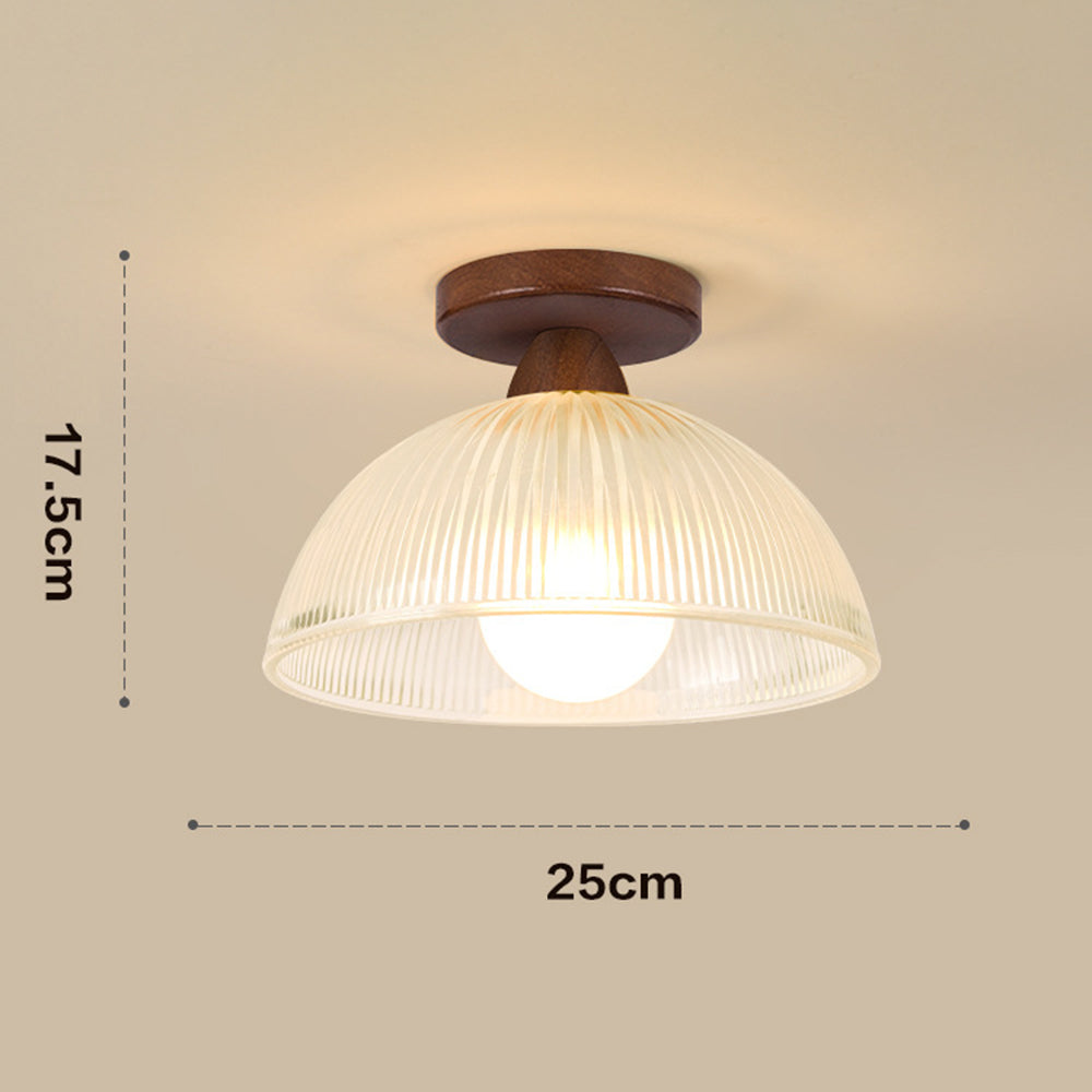 Solid Wood Glass Ceiling Lamp - Modern Semicircle Fixture for Hallway