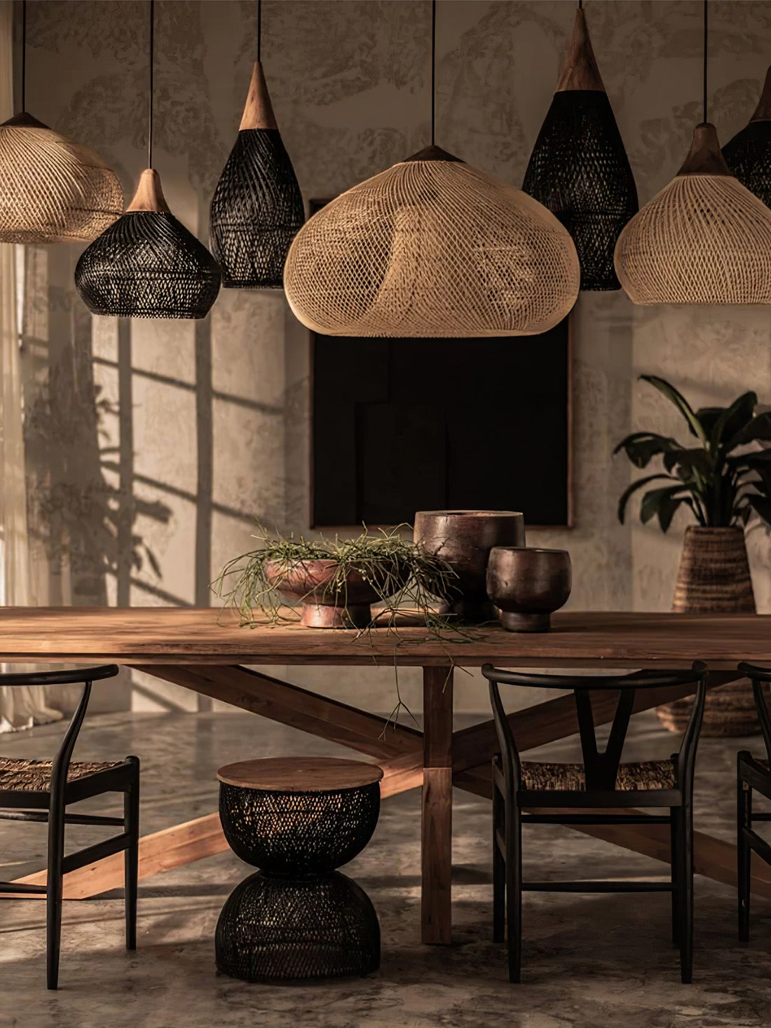 Woven Rattan Wood Plug-In Pendant Light