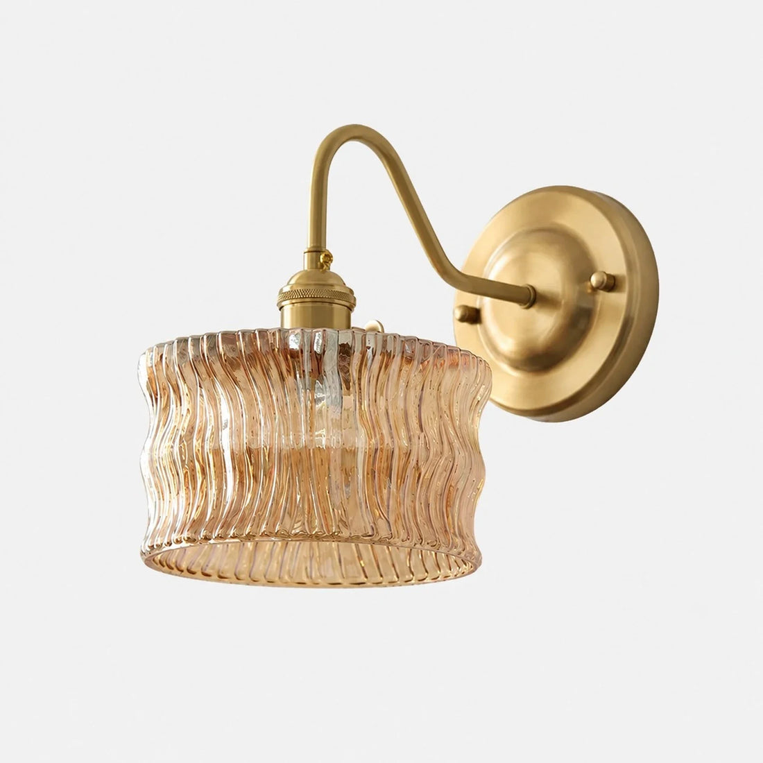 Amber tea ripple glass wall sconce with brushed brass arm