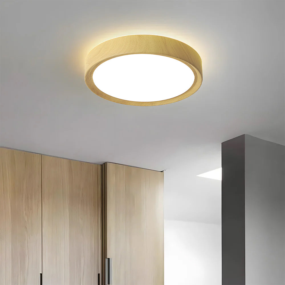 Runde LED-Deckenleuchte - Modernes holzfarbenes Eisendesign für den Flur