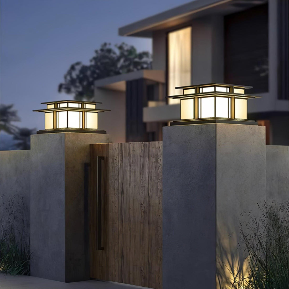 Solar-Säulenleuchte für den Außenbereich – wasserdichte moderne Pfostenlampe für Wege