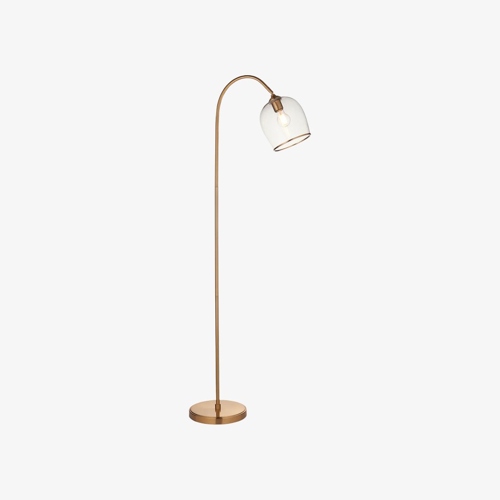 Brazara Adjustable Glass Shade Floor Lamp – Curved Metal Stem for Living Spaces