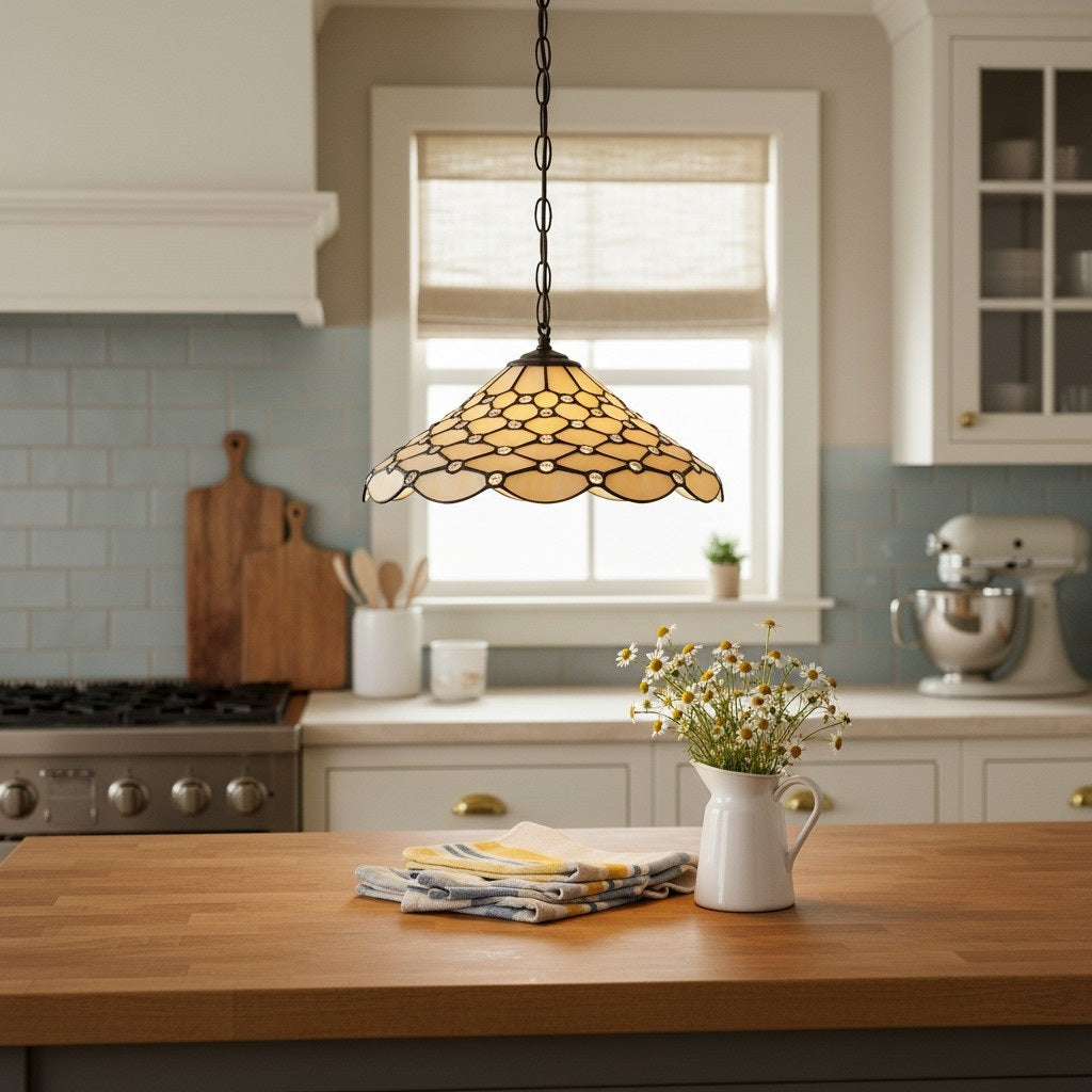 TF Pearl Pendant Light – With A Glass Shade and Adjustable Length for Dining and Kitchens