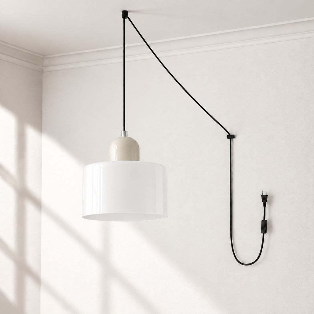 Mid-Century-Makronen-Pendelleuchte mit Stecker und Zugkabel - Bunter Lampenschirm als Hängelampe für die Wohnraumdekoration