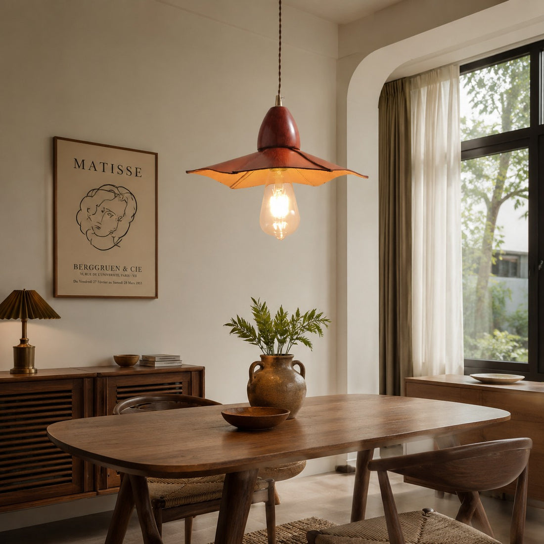 Vintage leather pendant light