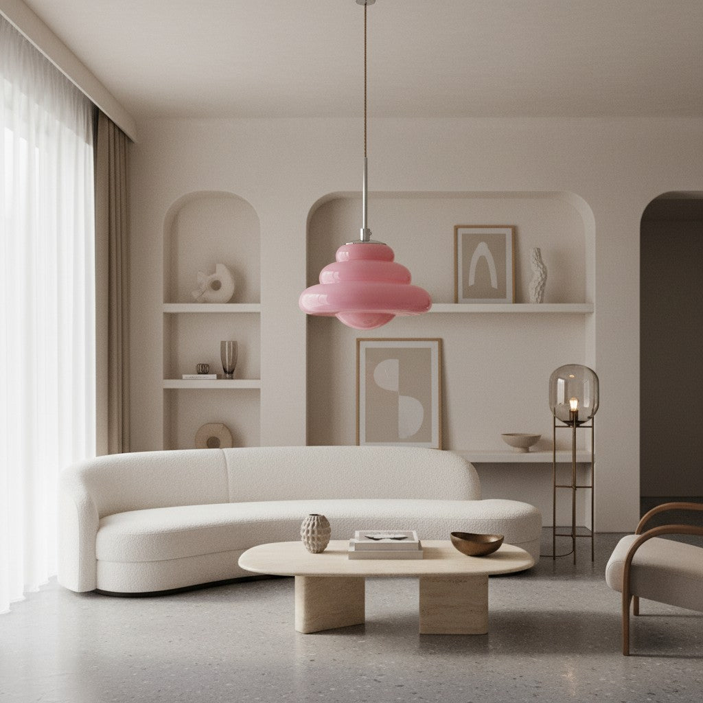 Bomiello Sculptural Layered Glass Pendant Light - Modern Minimal Pendant for Living Room or Bedroom