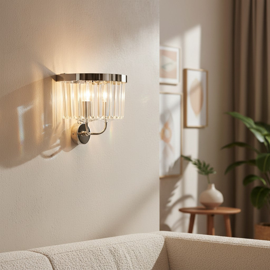 Beveline Faceted Clear Cut Glass Wall Light - Classic metal sconce for hallway and living room