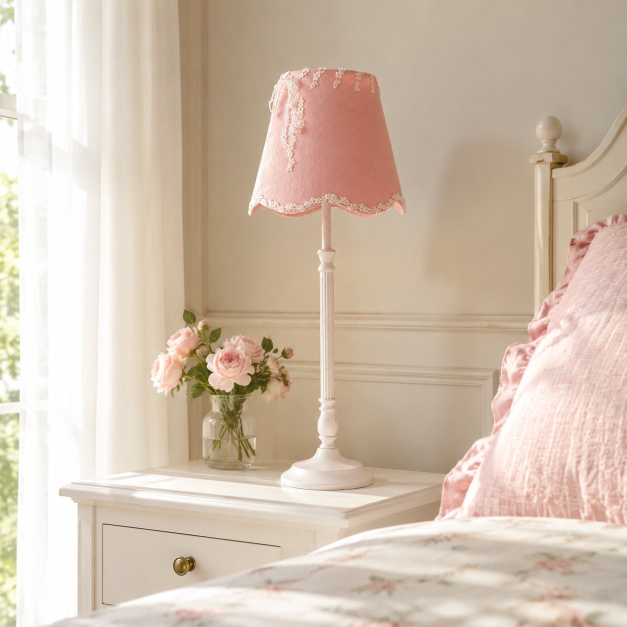 French Country Fabric Metal Table Lamp