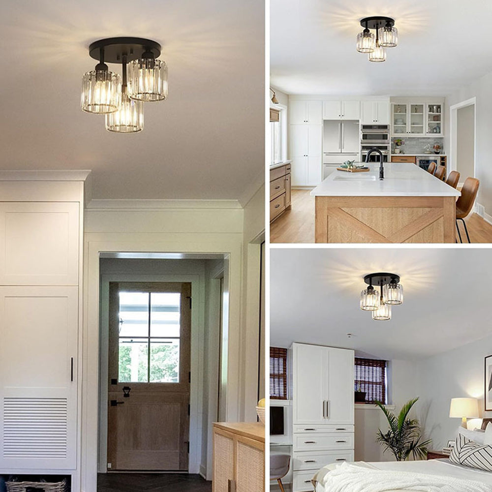 Modern Crystal Ceiling Light - Multi-head Semi Flush Mount for Bedroom