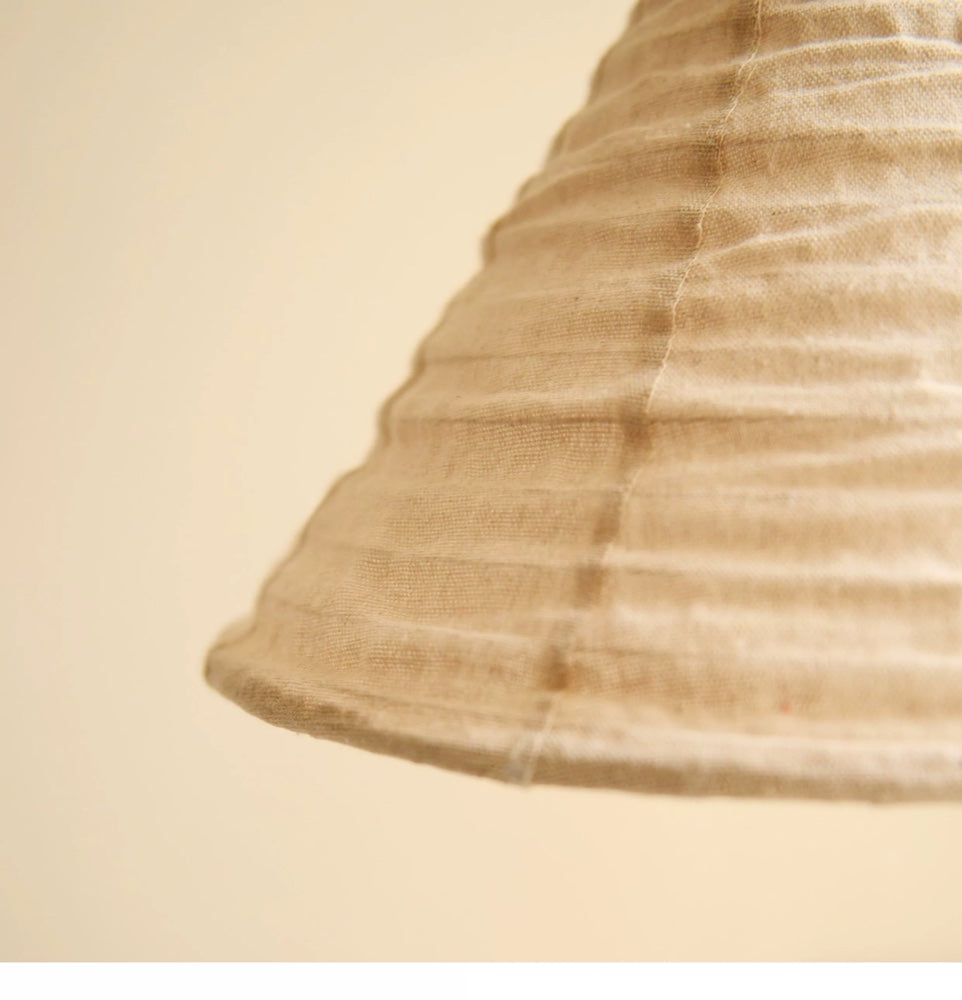 Pleated Fabric Cone Pendant Light with Wood Holder