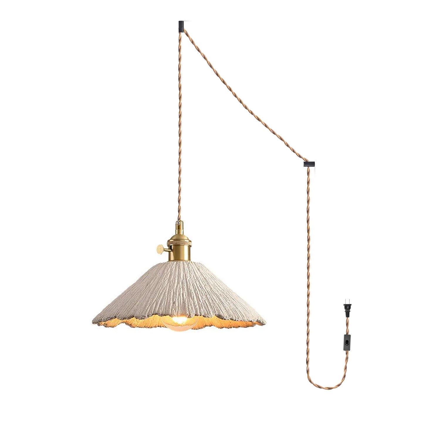 Textured Cement Gold Plug-In Swag Pendant