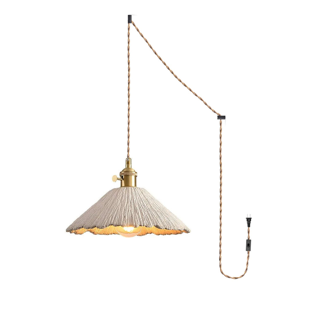 Textured Cement Gold Plug-In Swag Pendant