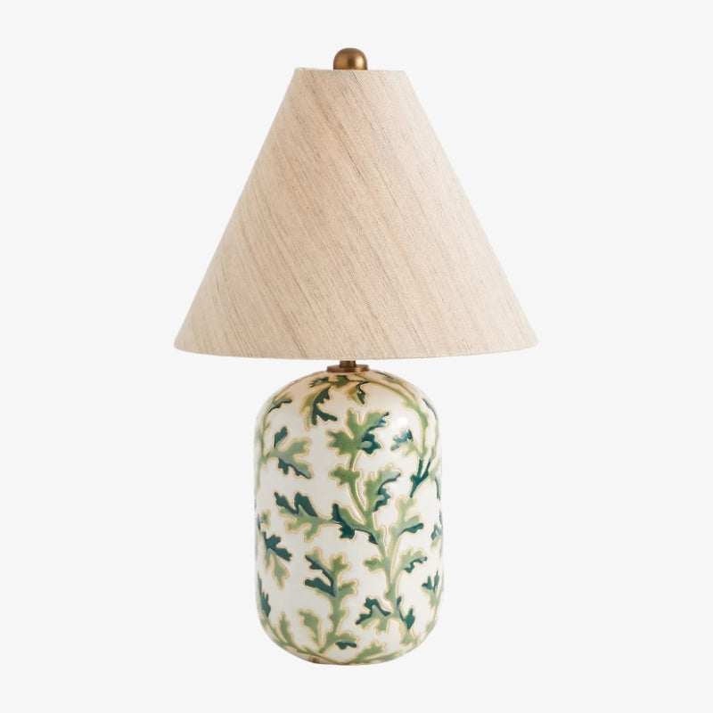 Ceruna Ceramic Table Lamp - Tapered Linen Shade Wax Resist for Bedroom