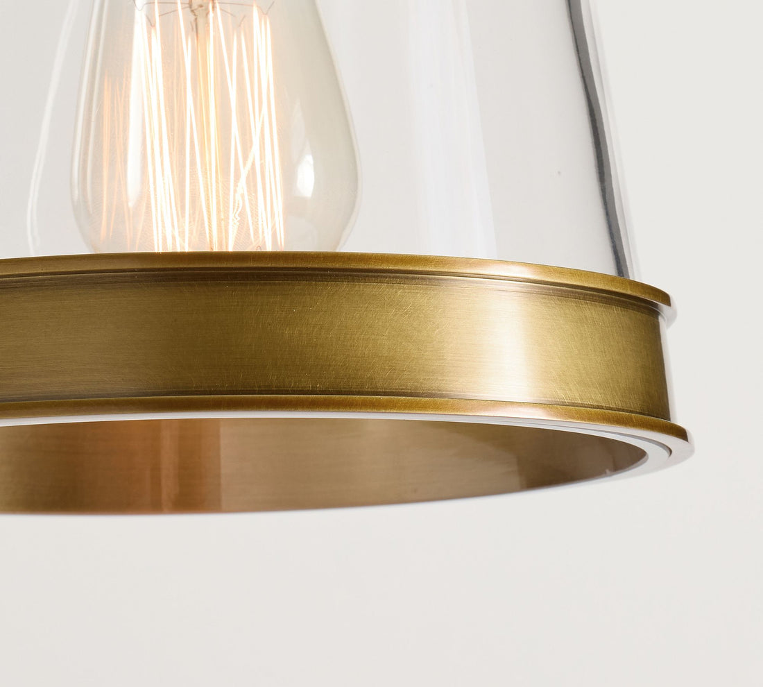 Driscoll Brass Drum Pendant Light - Vintage Glass Iron Lamp for Kitchen