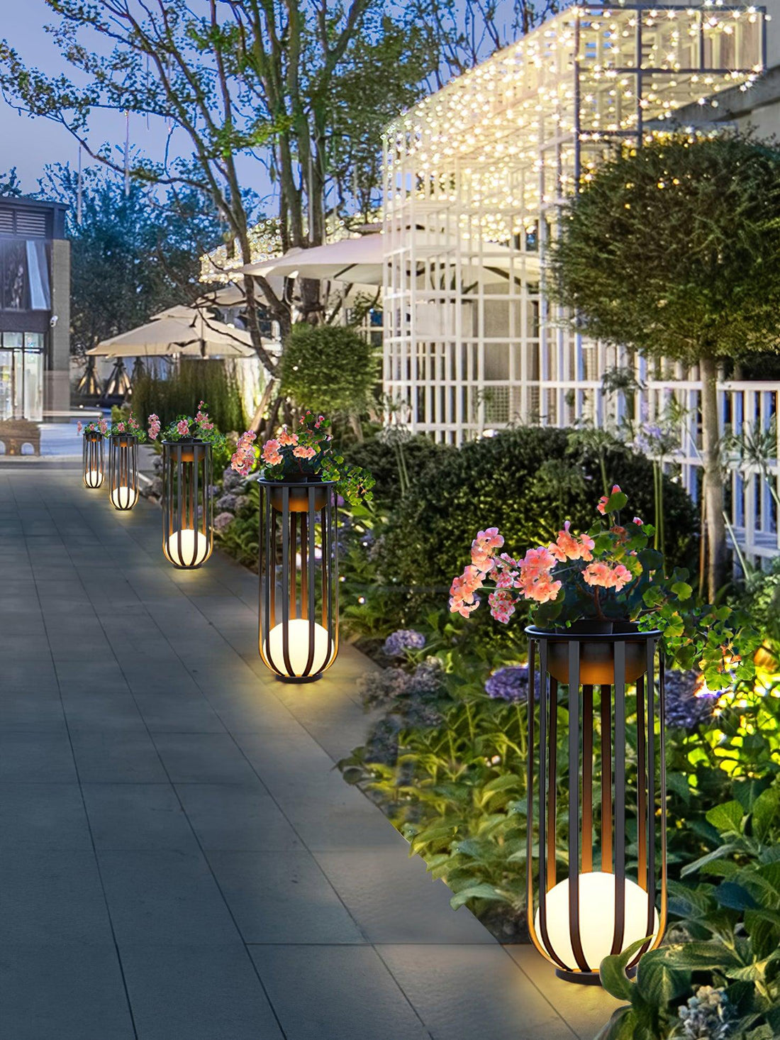 Garden Outdoor Floor Lamp - Dimmable LED Light with Tray & Flower Pot