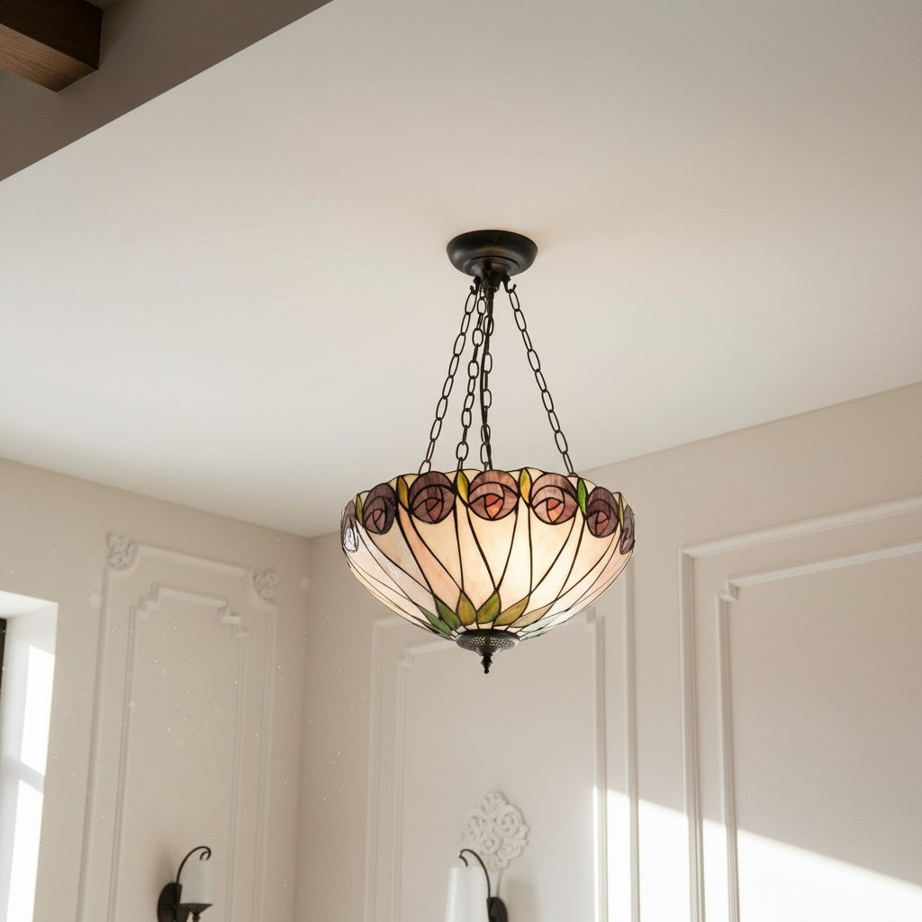 TF Hutchinson Tiffany Pendant - Inverted Art Glass Adjustable Pendant Light for Home