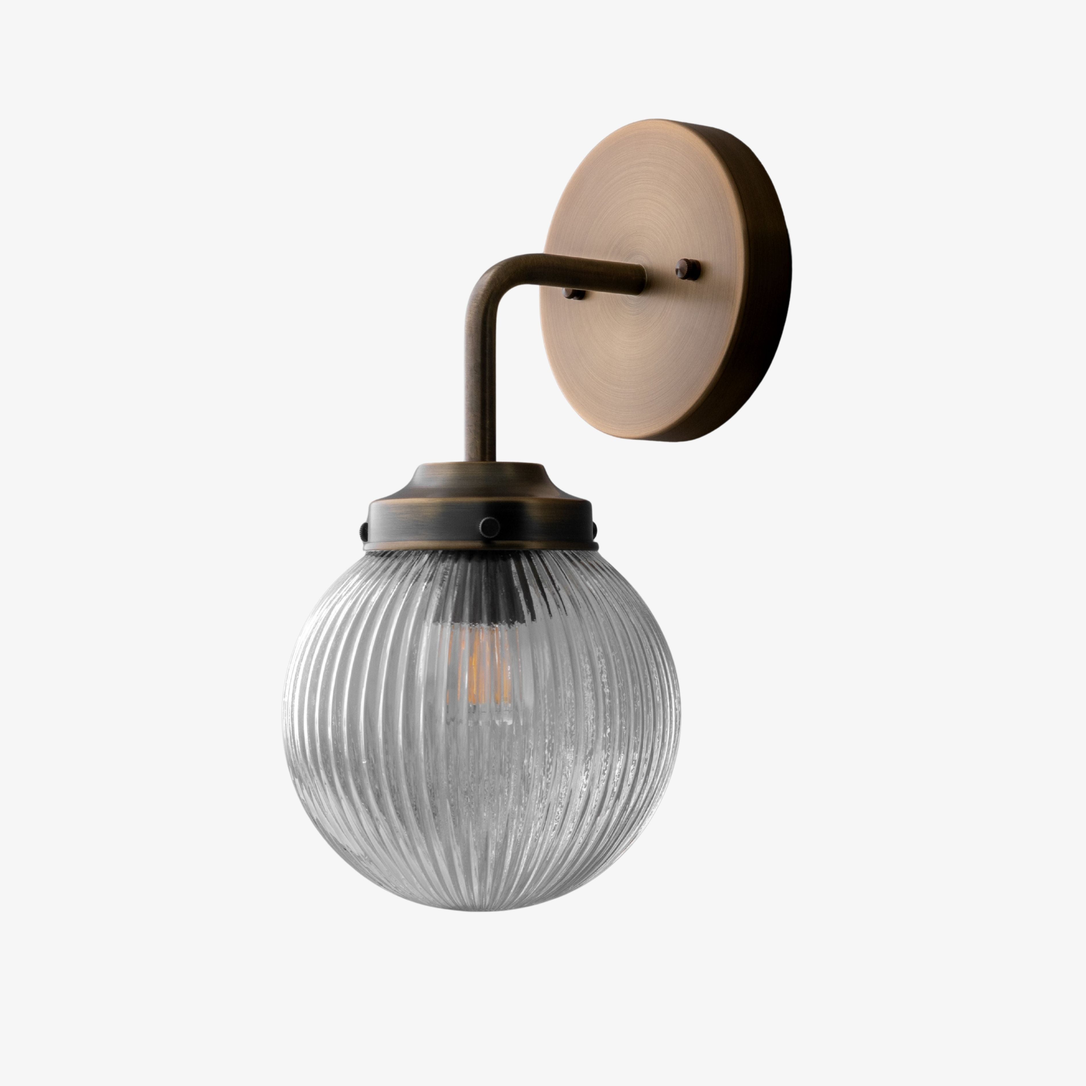 Glorica Glass Aged Brass Wall Sconce - Ribbed Glass Shade Industrial Style Lighting