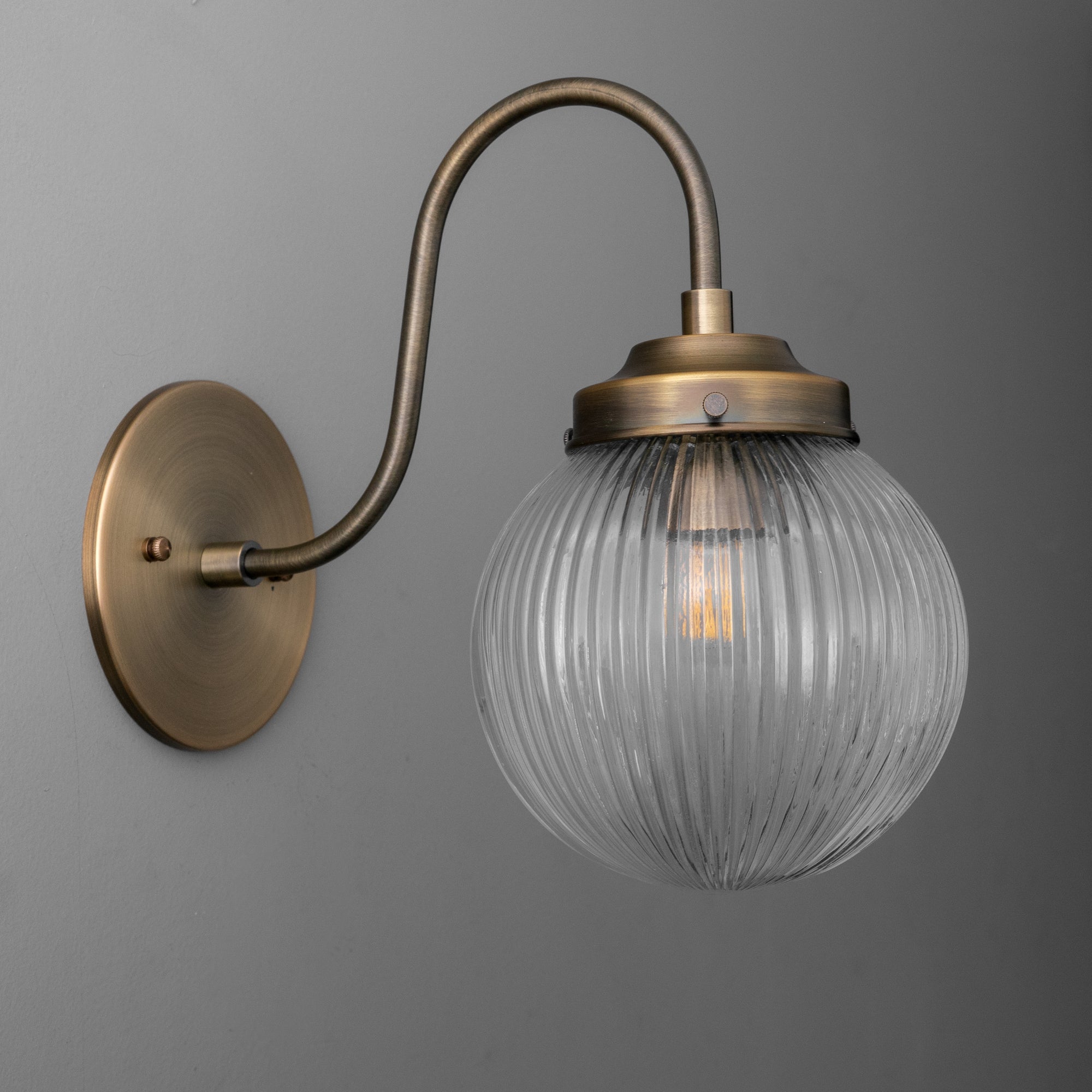 Glorica Glass Aged Brass Wall Sconce - Ribbed Glass Shade Industrial Style Lighting