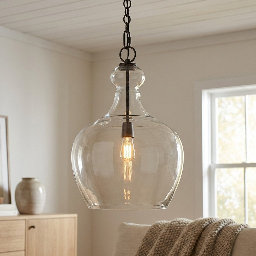 Lirra Hand Blown Glass Hanging Light – Industrial Style for Living Rooms and Entryways U11