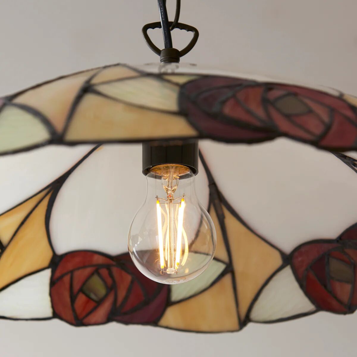 TF Ingram Tiffany Pendant Light – Vintage Handcrafted Stained Glass Floral Shade for Dining Room