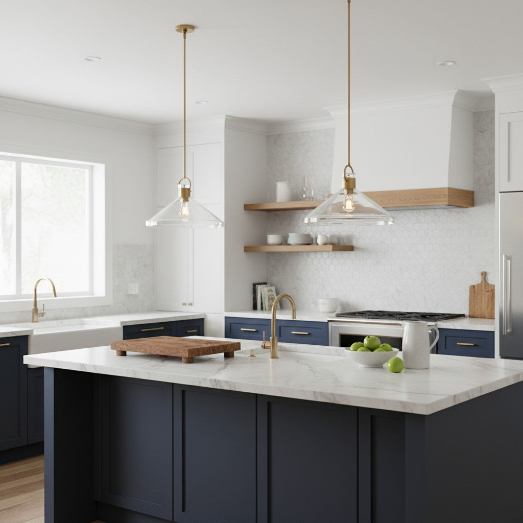 Lirra Clear Glass Industrial Pendant Light - Perfect for Kitchen Island & Dining Room