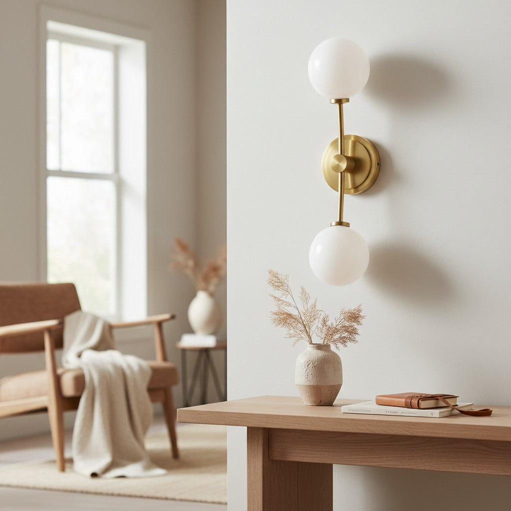 Arden Glass 2 Light Iron Wall Sconce - Modern Curved Design for Bathroom or Hallway