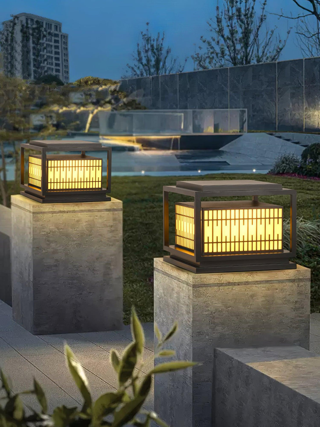 Frosted Alabaster Window Grille Light - Metal Outdoor Post Lamp