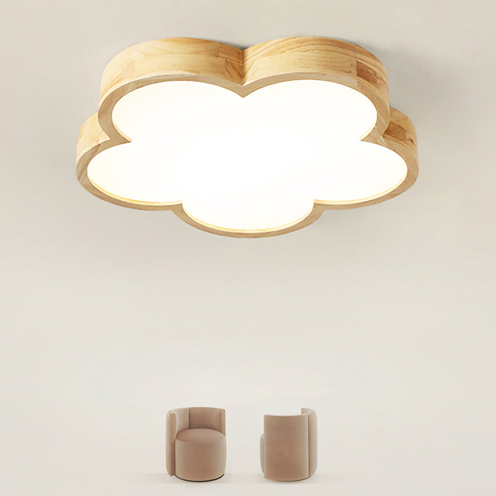 Natural Wood Ceiling Light - Wabi-Sabi Flowers LED Bedroom Fixture