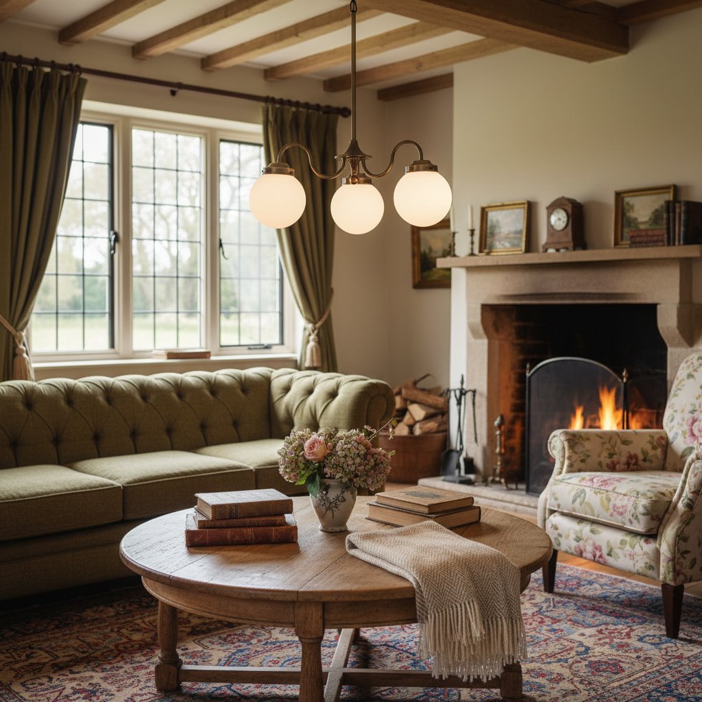 Glorica Glass Vintage Globe Kronleuchter – Messing 3-flammige Hängeleuchte aus Milchglas