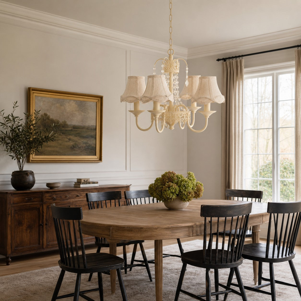 French Country Four Arm Fabric Shade Chandelier