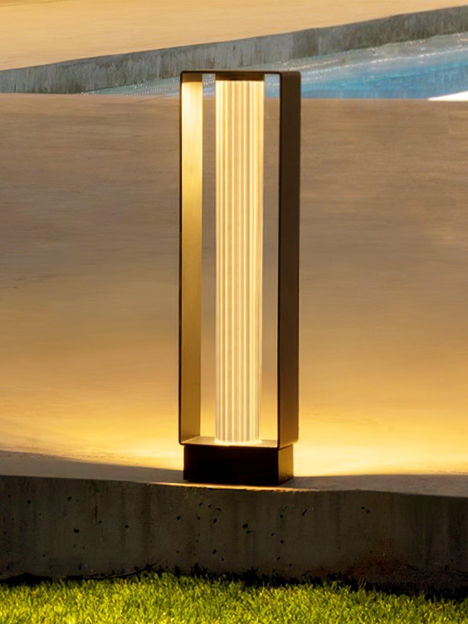 Frame Outdoor Post Lamp - Resilient Striped Glass Lamp for Driveway
