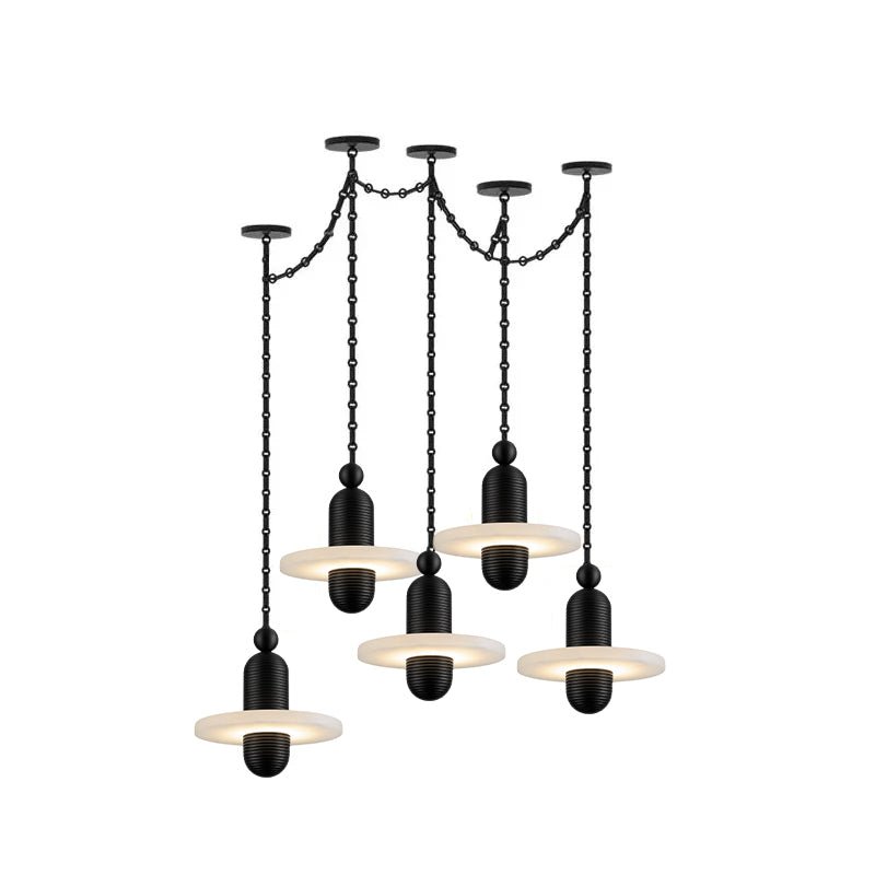Black Metal Alabaster Chain-Hung Chandelier