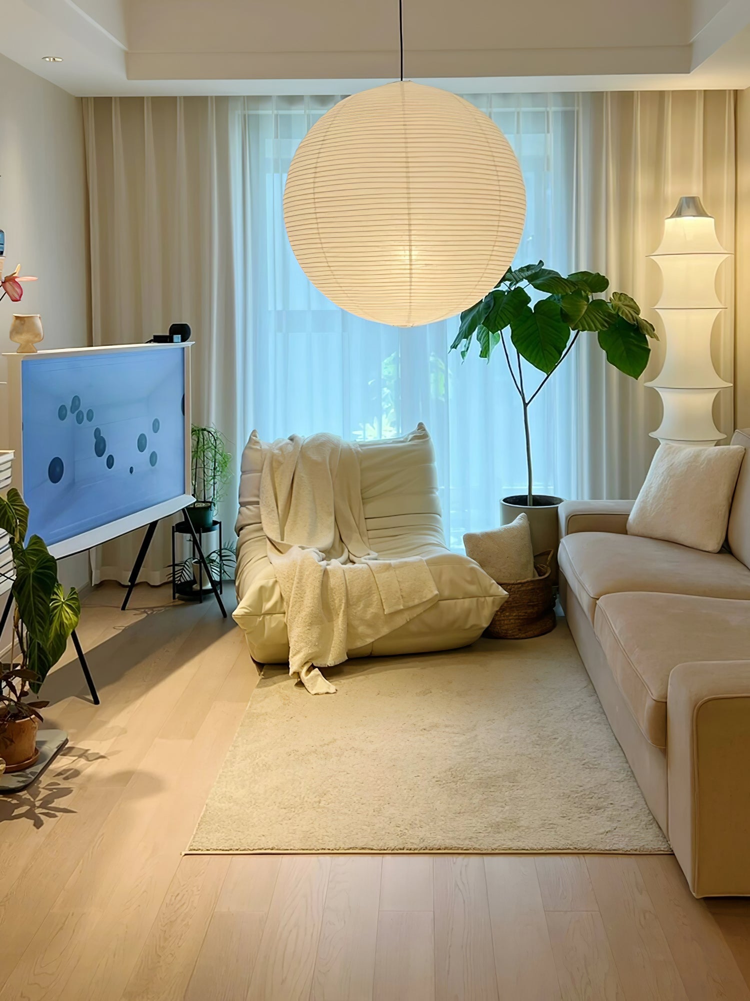 Mid-Century Pendant Swag Light - Japanese Paper Lamp for Bedroom