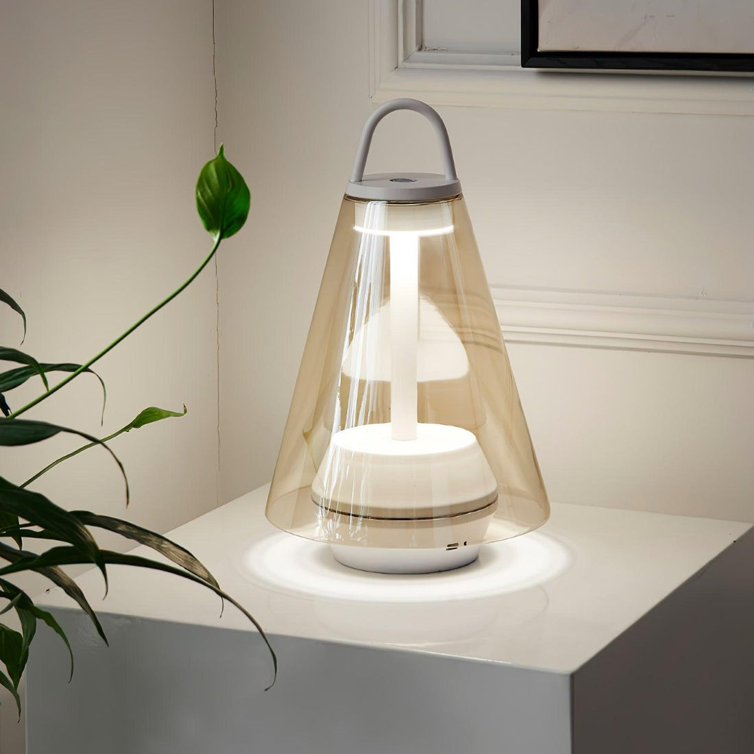 Table Lamp - Rechargeable Glass LED Light for Indoor Use