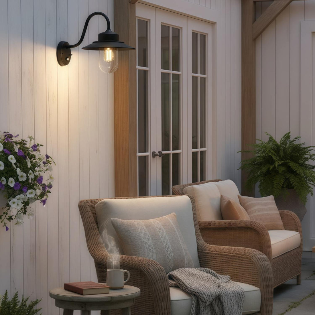 Trevanta Arched Arm Design Wall Light - Black Painted Sensor Lantern Style for Small Spaces