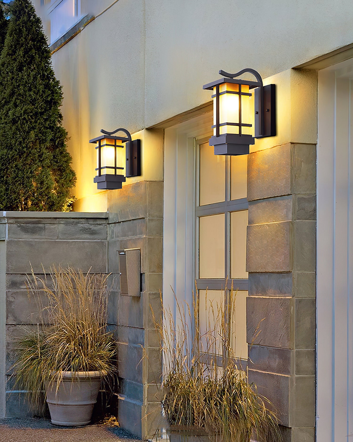 Lantern Wall Lamp - Frosted Outdoor Light for Porch & Patio
