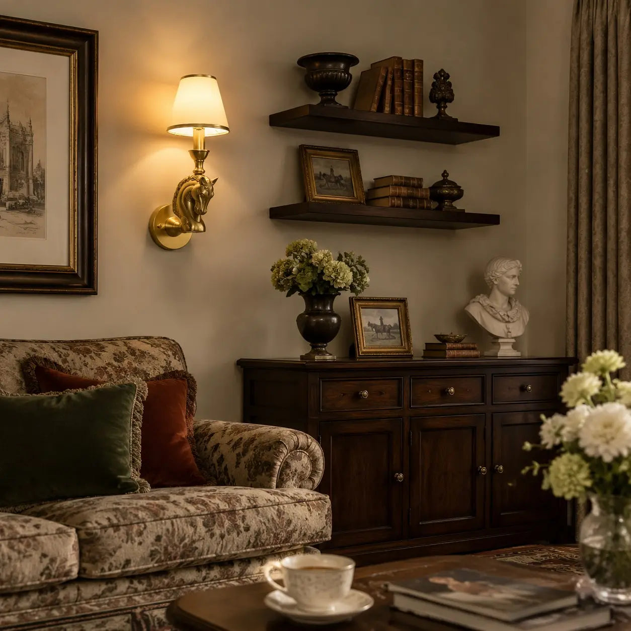 Horse wall lamp in a vintage lounge