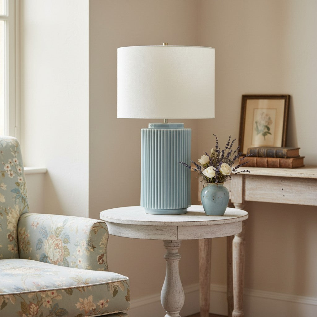 Ceruna Minimalist Ceramic Table Lamp - Ceramic base with a linen lampshade