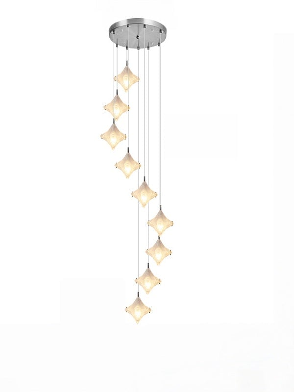 Art Deco Star Staircase Pendant Light - Frosted Glass Hanging Fixture - Astris Altair